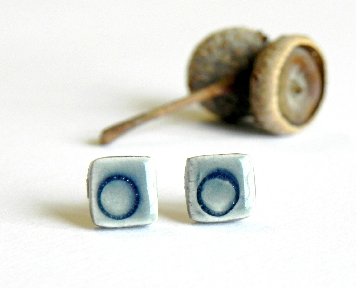 Blue Ceramic Post Earrings Modern Geometric Stud Earrings Hypoallergenic Pottery Jewelry - LemoneRouge