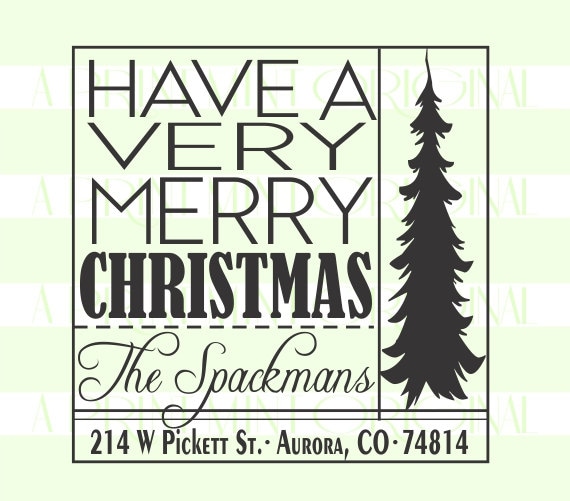 Square Christmas Tree Return Address Stamp - Holiday Tree Rubber Stamp 10042