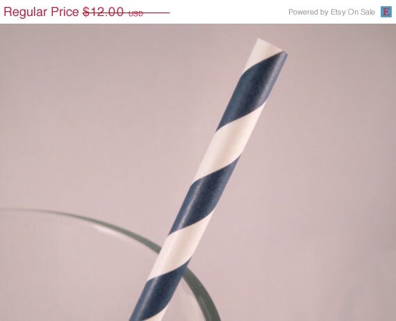 20% off SALE 100 Navy Blue Stripe Straws - ships less than 24 hours Il_570xn