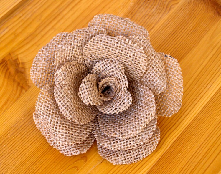 Large 5"Burlap Flower - Rustic Wedding Decoration, Craft Projects, Home and Special Occasion Decoration