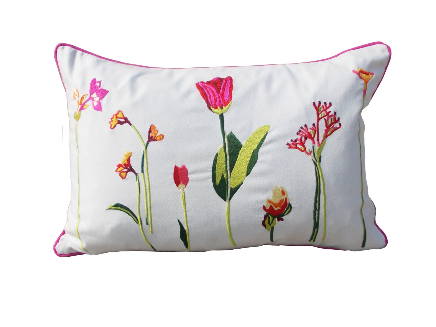 Polysuede pillow cover bright colour floral pattern embroidered pillow case oblong - VLiving Polysuede pillow cover bright colour floral pattern embroidered pillow case oblong - VLiving