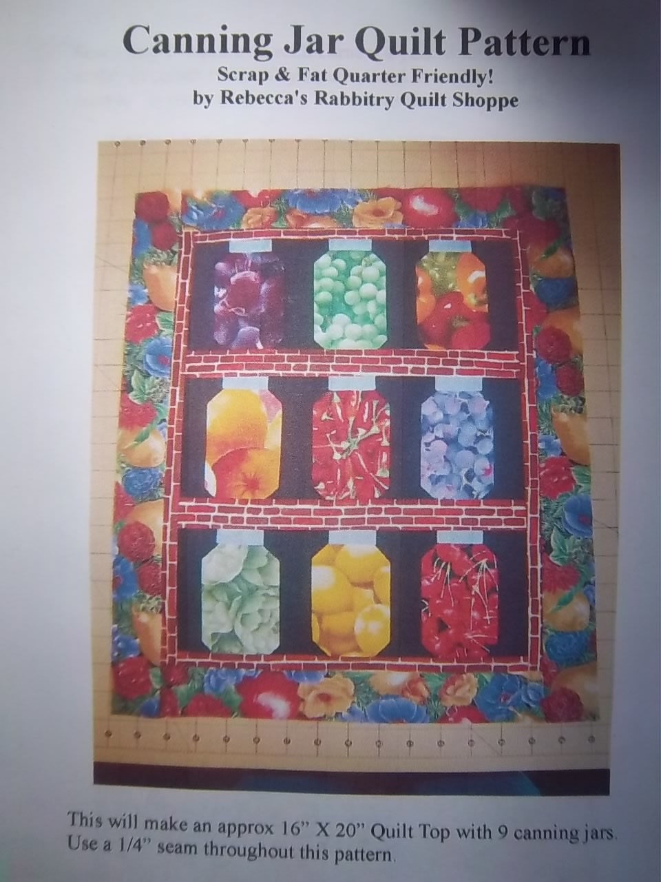 Canning Jar Quilt Pattern Fat Quarter by RebeccasRabbitry on Etsy