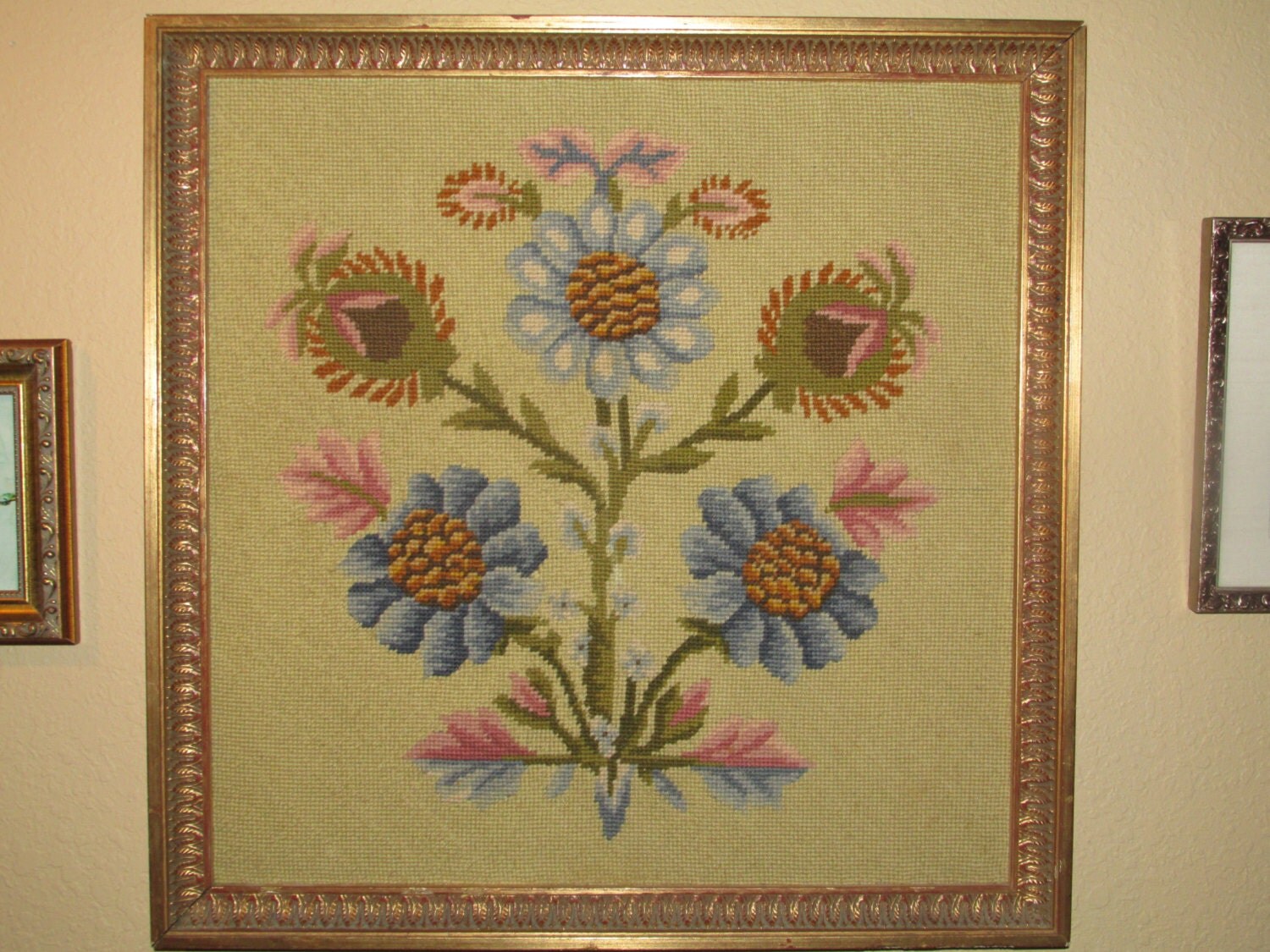 vintage framed needlework