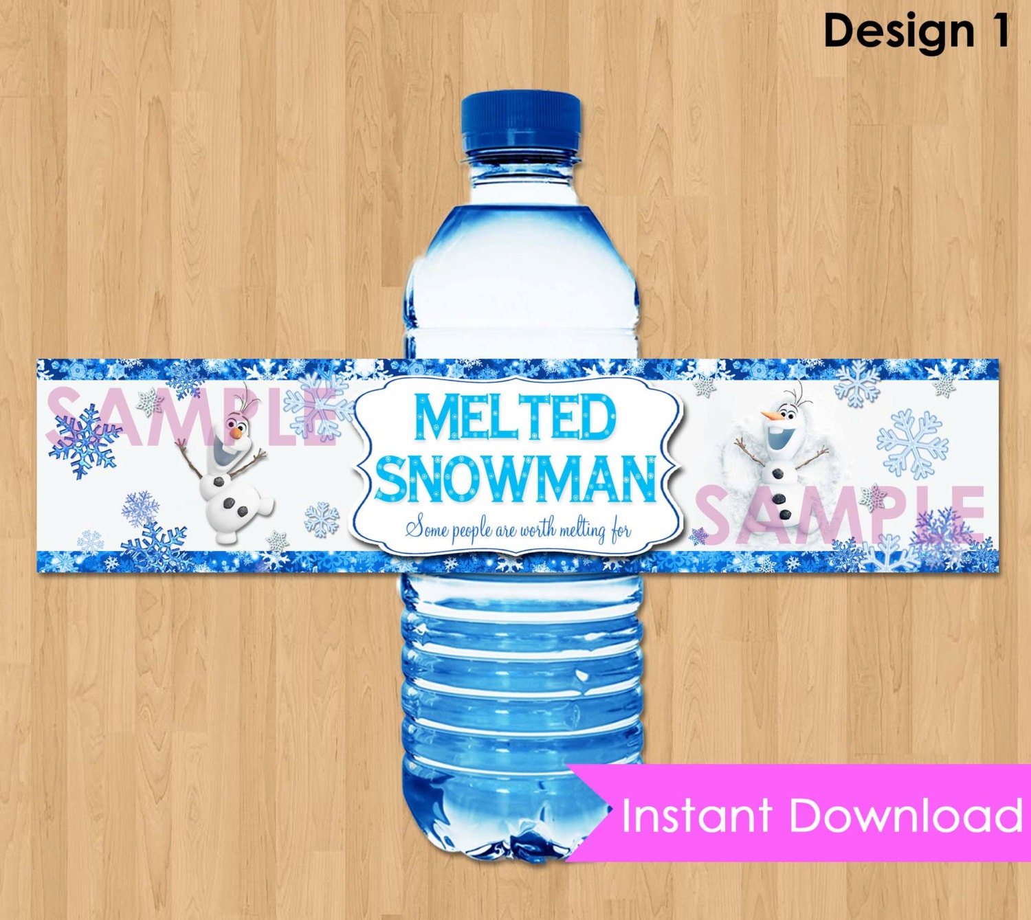 Frozen Bottle Labels - INSTANT DOWNLOAD 2x9"  Melted Snowman Disney Frozen Water Bottle Labels - Birthday Party Printable matches Invitation