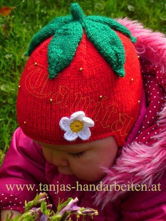 Strawberry Earflap Hat Knitting Pattern by PrincessesParadise