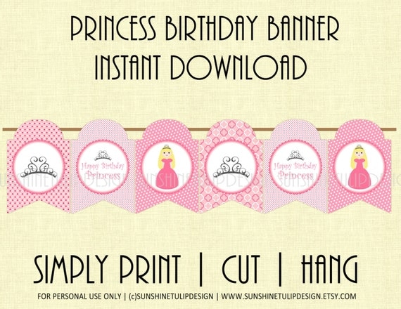 Princess Birthday Banner Printable DIY by by sunshinetulipdesign