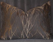 One 17x25 inch Chocolate and Bronze Embroidered Willow Pillow Cover. - HomeArchitecture