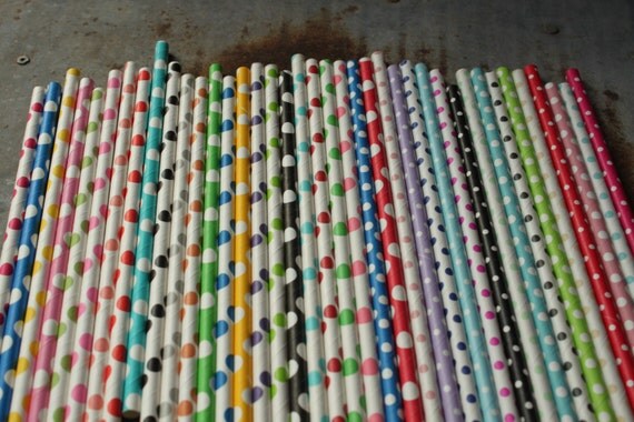 Paper Drinking Party Straws -- You Choose Colors -- set of 20 -- Polka Dots -- 22 colors to choose from Il_570xn