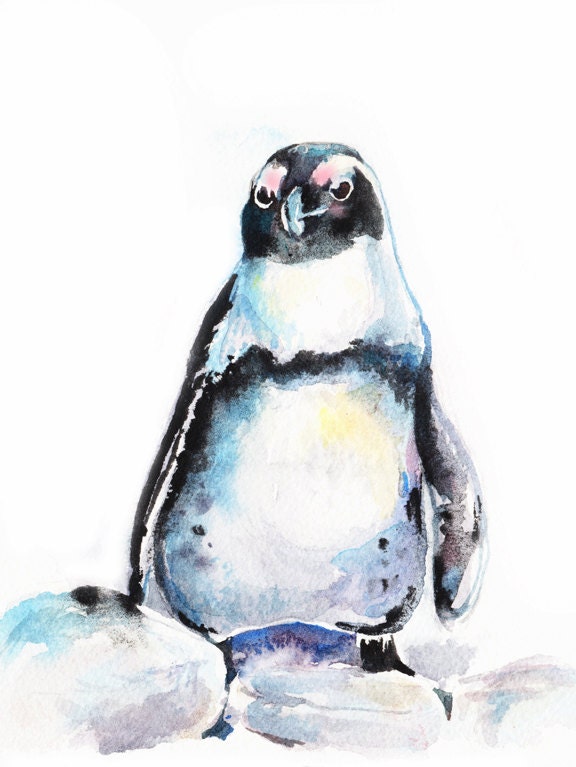 Penguin Painting Watercolor bird art PRINT by ChristyObalek