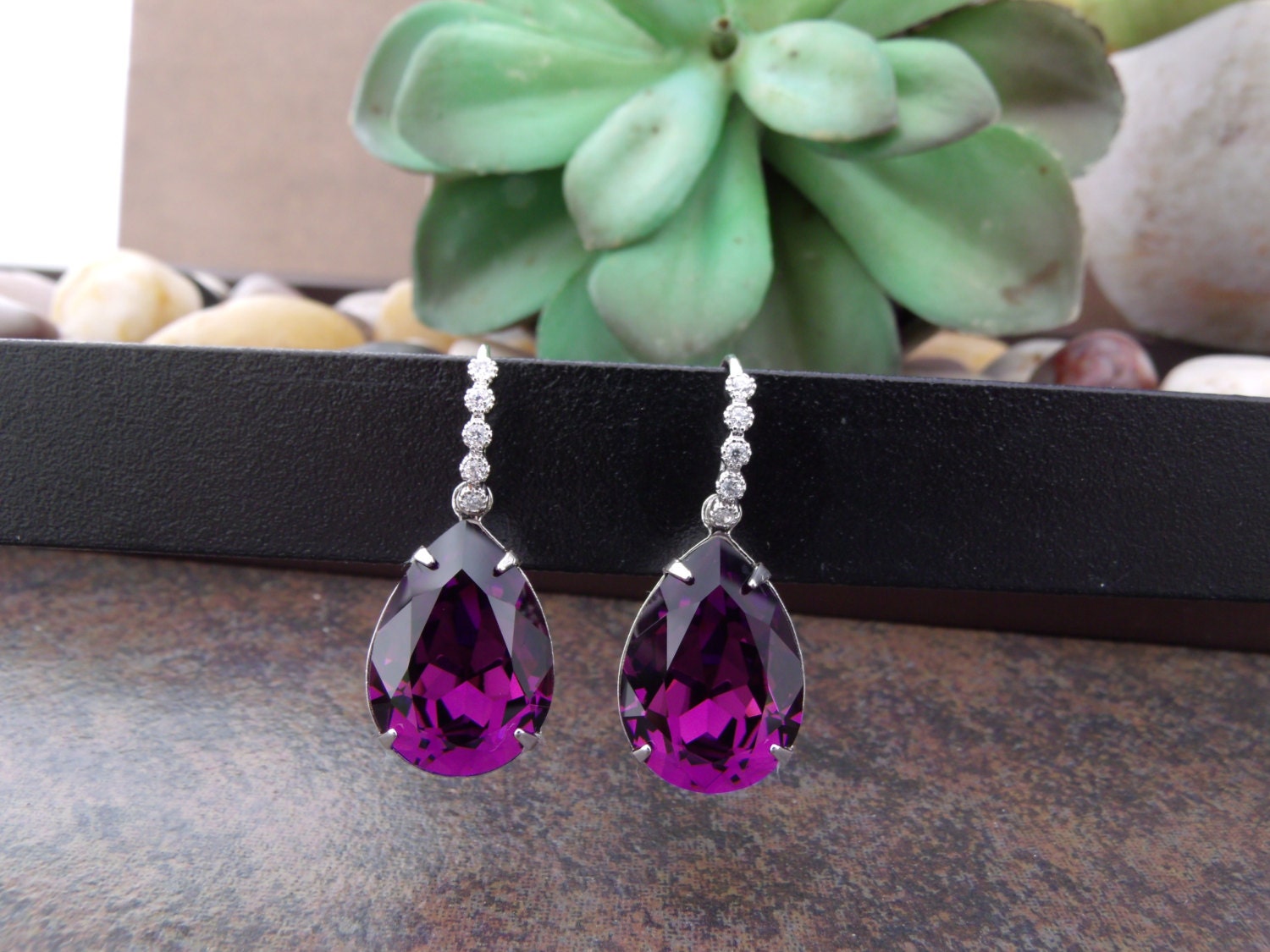 Purple Amethyst Embellished Cubic Zirconia Tear Pear Drop Purple Earrings made with Genuine Swarovski Elements Crystal - UniqueZAZ Purple Amethyst Embellished Cubic Zirconia Tear Pear Drop Purple Earrings made with Genuine Swarovski Elements Crystal - UniqueZAZ