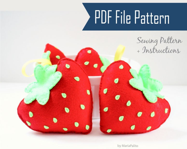 Strawberry DIY Sewing Pattern, Felt Strawberry Plush Kids craft Project PDF Pattern A869 Il_570xn