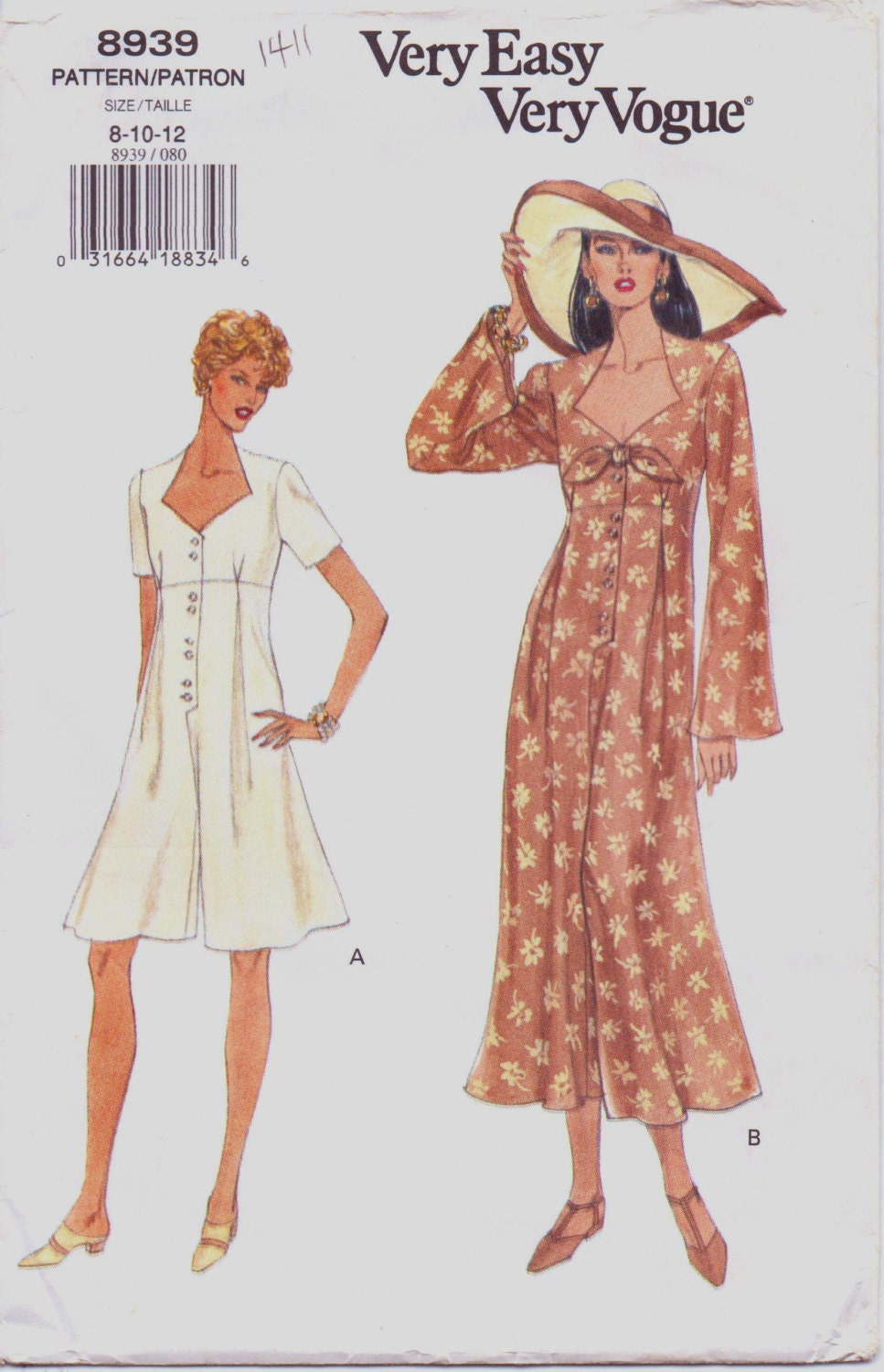 90s Very Easy Very Vogue Sewing Pattern 8939 Womens by CloesCloset