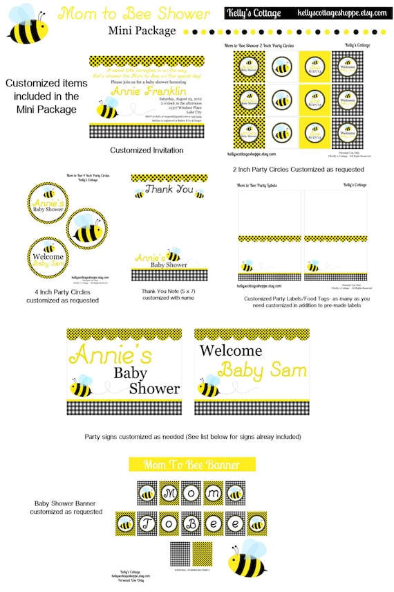 Mom to Bee Shower Mini Package...Custom, Printable DIY Package Il_570xn