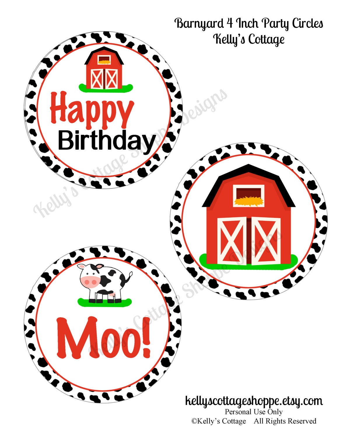 Instant Download, Printable Barnyard Birthday 4 Inch Party Circles Il_570xn