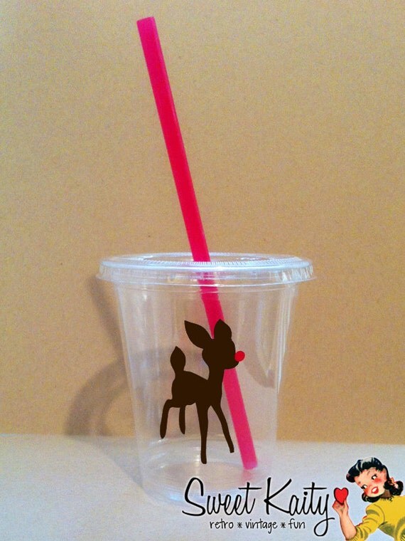 24 Rudolph the Red Nosed Reindeer Party Cups, Lids, and Plastic Straws - 12 oz or 16 oz - Christmas - Holiday Party Il_570xn