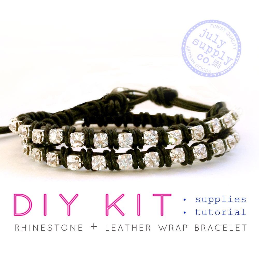 Items similar to leather wrap rhinestone friendship bracelet DIY kit