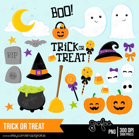 TRICK OR TREAT Digital Clipart, Halloween Clipart, Trick or Treat Clipart / Instant Download Il_570xn