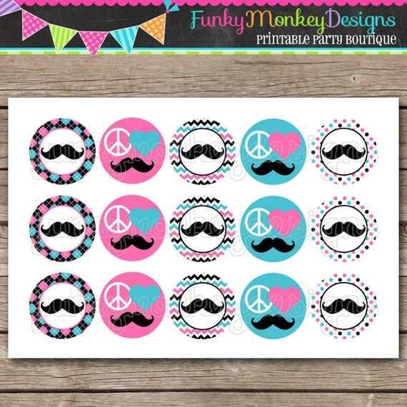 INSTANT DOWNLOAD ~Pink & Blue Girl Peace Love Mustache~ 4x6 Digital 1" Inch Bottle Cap Image/Digital Collage sheet Il_570xn