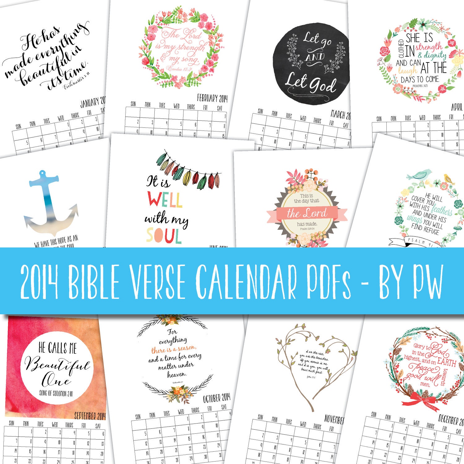 Printable Calendar 2014 Bible verse calendars by PrintableWisdom