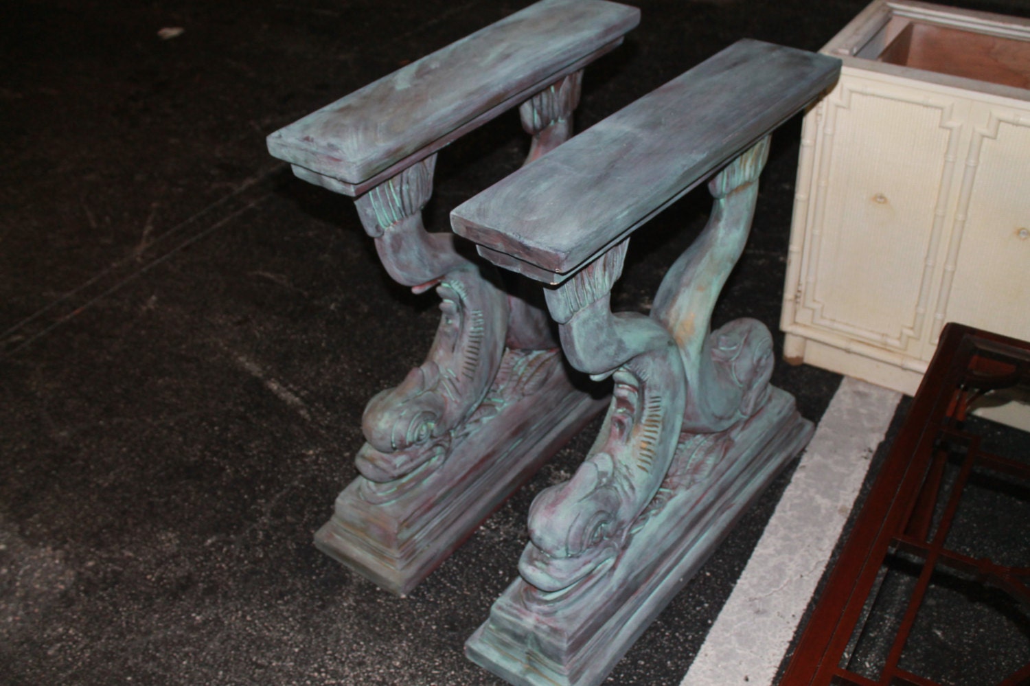 SALE Vintage PAIR Dolphin Koi Fish Table Bases by feelinvintage