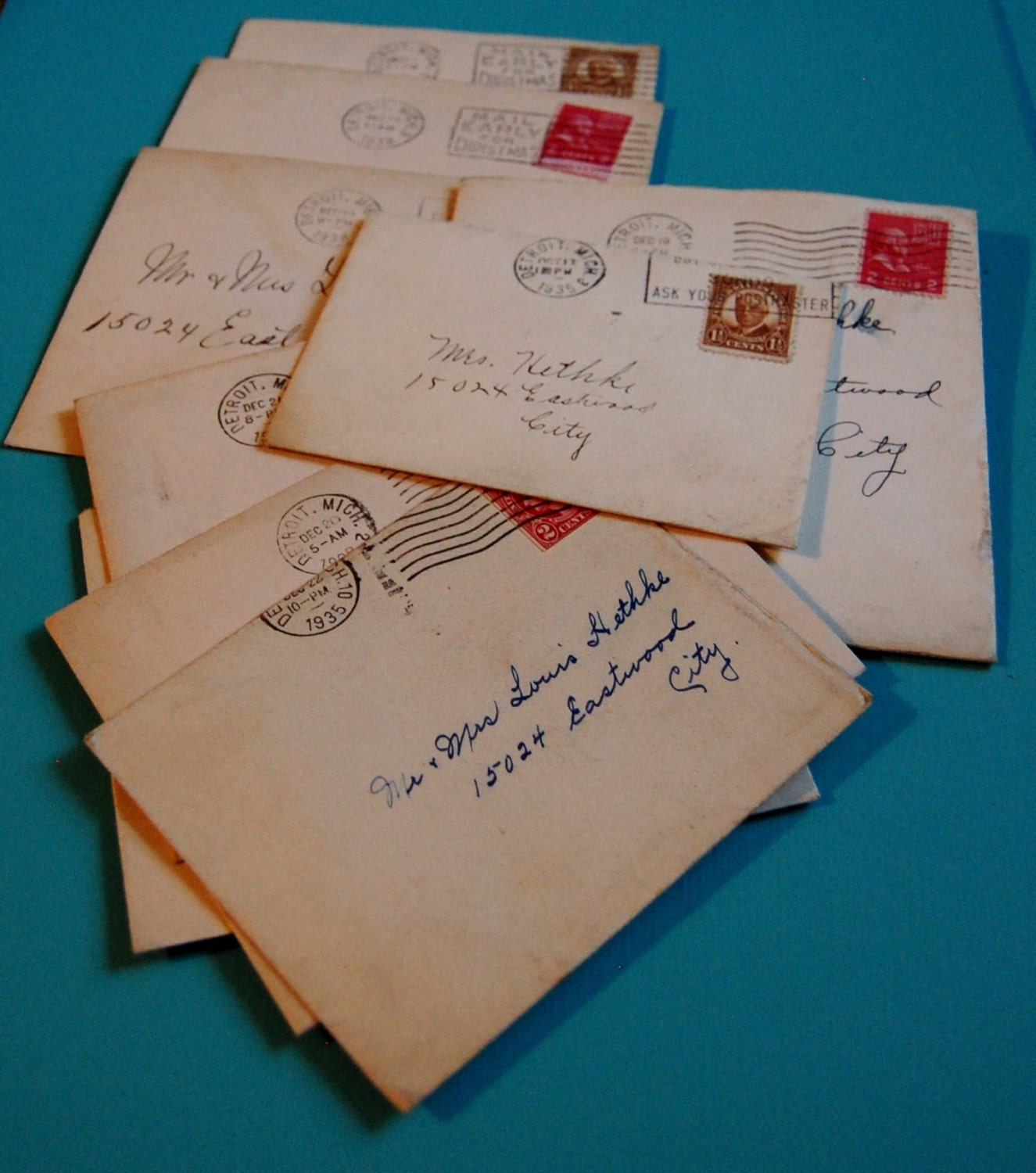 10 Vintage Envelopes from the 1930's Stamped and by PalominoBlonde