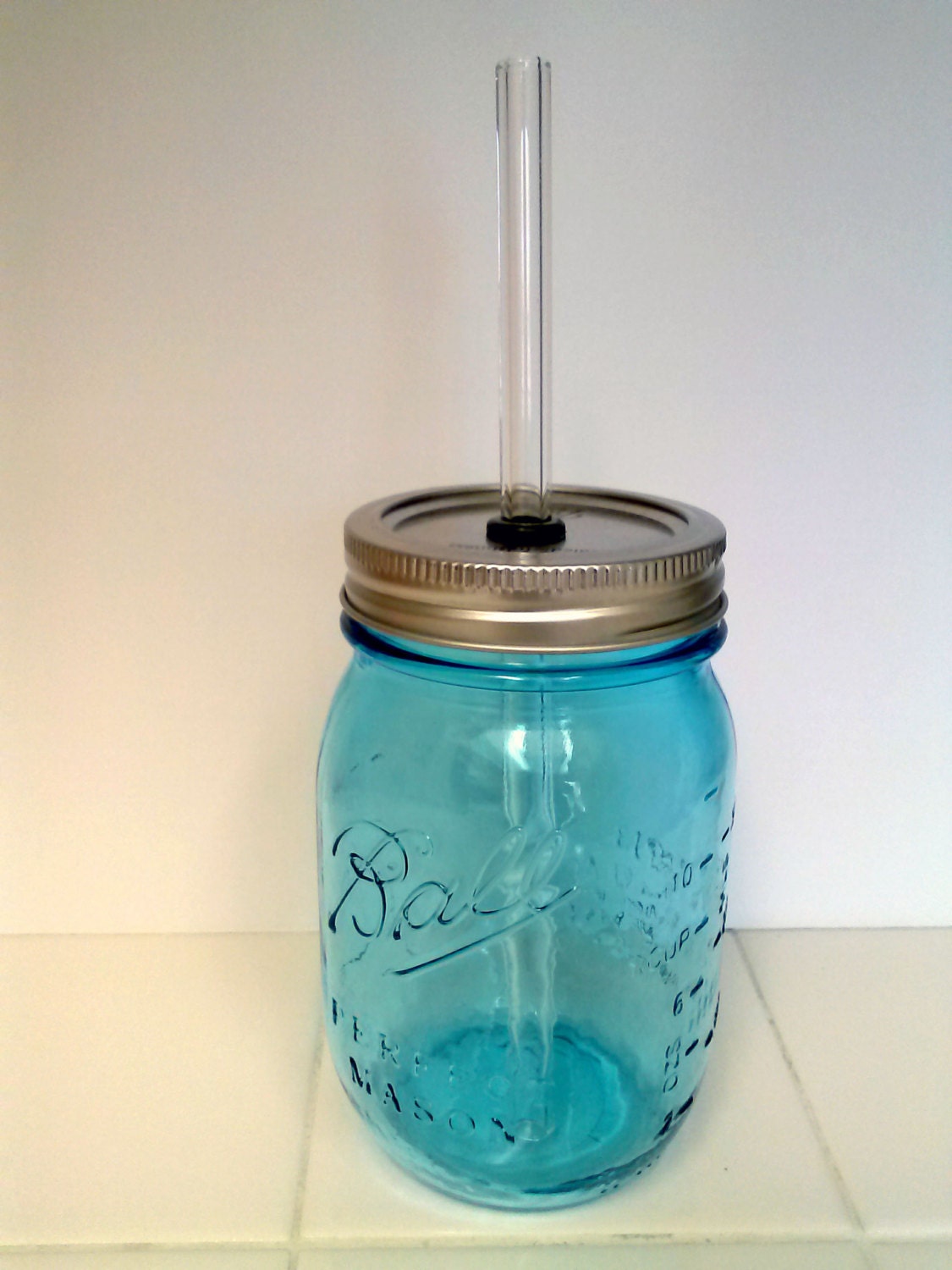 Items similar to Glass Straw "Blue Baller Jar" the Travel Mason Jar