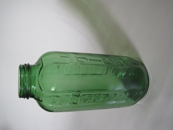 Items similar to Green Glass Water/Juice Bottle on Etsy