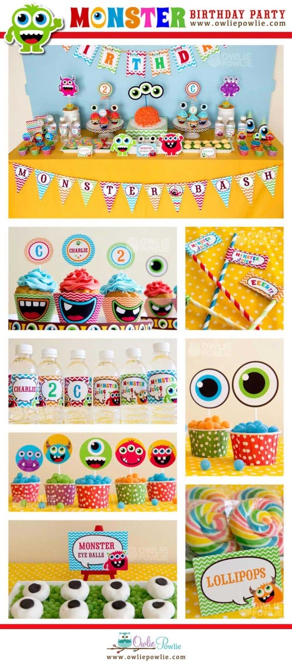 Monster Bash BIRTHDAY Party Printable Package & Invitation, INSTANT DOWNLOAD, You Edit Yourself with Adobe Reader Il_570xn