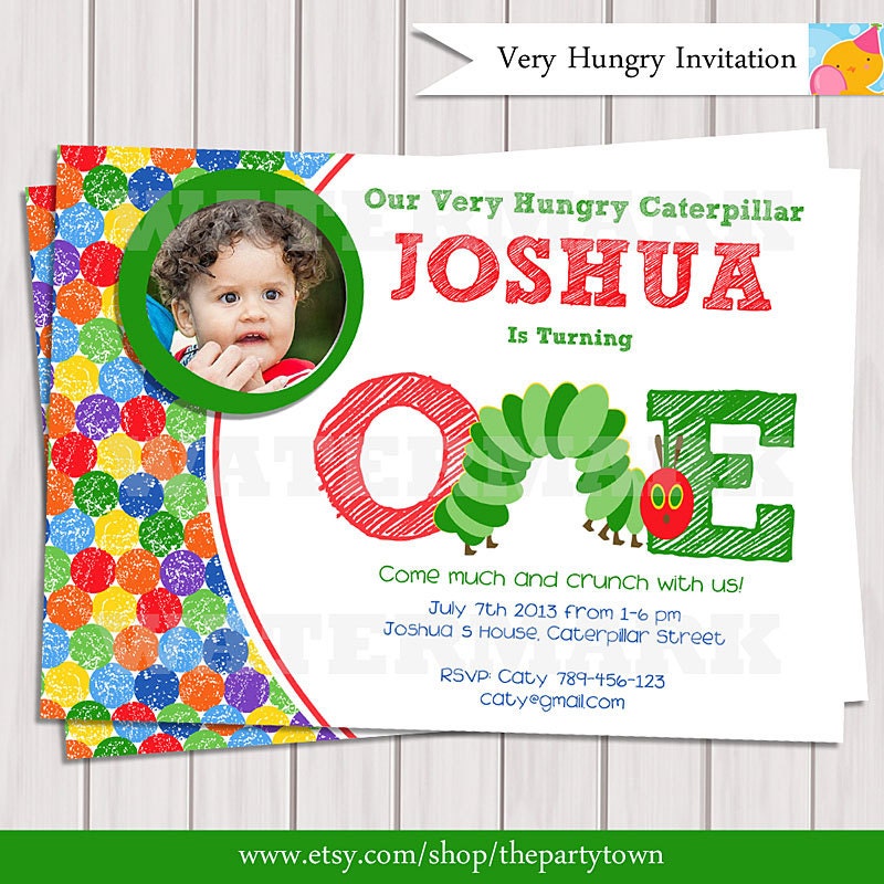 Very Hungry Caterpillar Invite - For Age One with photo / Personalized Printable with Photo Il_570xn