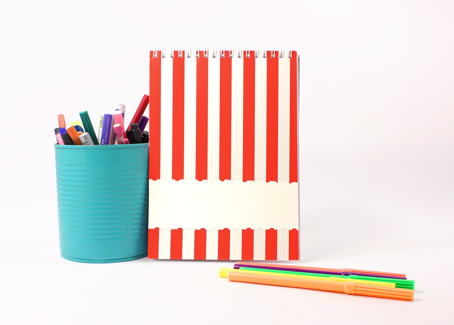 hardback sketchbook notebook journal, in red and white stripes oldschool - studioPlanD