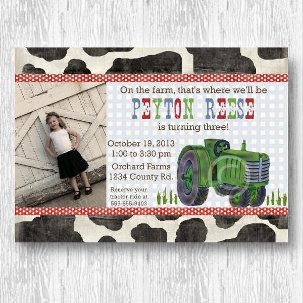 Vintage Green Tractor Invitation for Birthday Party or Baby Shower - DIY Invite by BeeAndDaisy - Boys or Girls Il_570xn