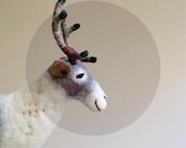 Reinhold - Felt Reindeer. Art Puppet, Marionette, Stuffed Animal, Felted Toys, mteam. grey, gray, purple, burgundy. MADE TO ORDER - TwoSadDonkeys