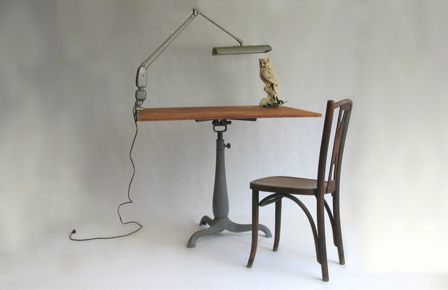 Antique American Drafting Table. Cast Iron Base.Butcher Block Top.10% Off Code.  F S - owlsongvintage