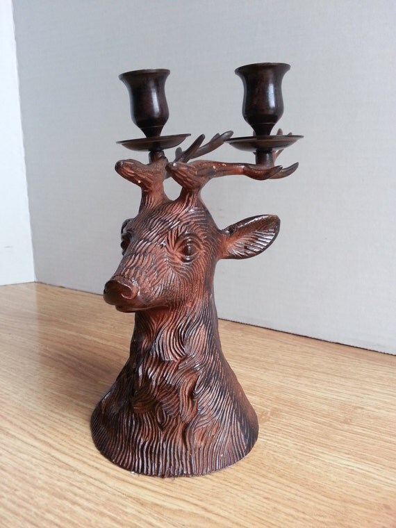 Deer Stag Candle Holder Brown Metal Antler by HOUSEOFMINTAGE