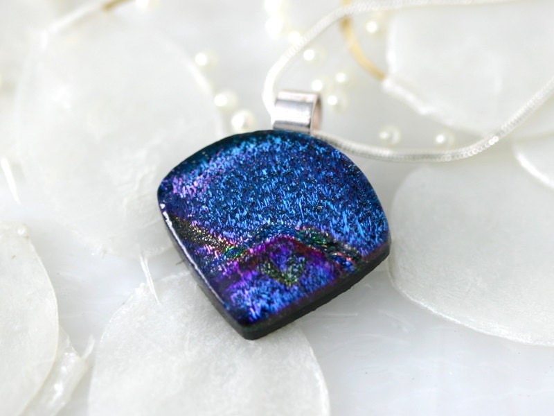 Mini Wedge Dichroic Fused Glass Necklace Jewelry Pendant 01056 - GetGlassy