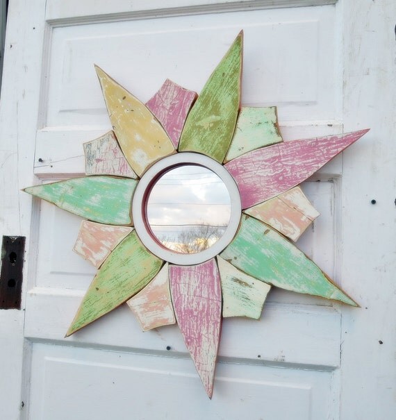 Sunburst Mirror Reclaimed Wood Mirror Coastal Mirror by woodenaht