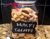 Medium Pet treat canister with chalkboard label -  portion given to charity for homeless animals; great gift idea for pet lover - fortreats