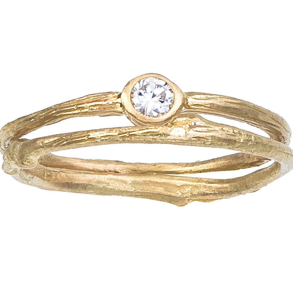 Simple Engagement Ring and matching Band Set - Round Bezel Set - White ...