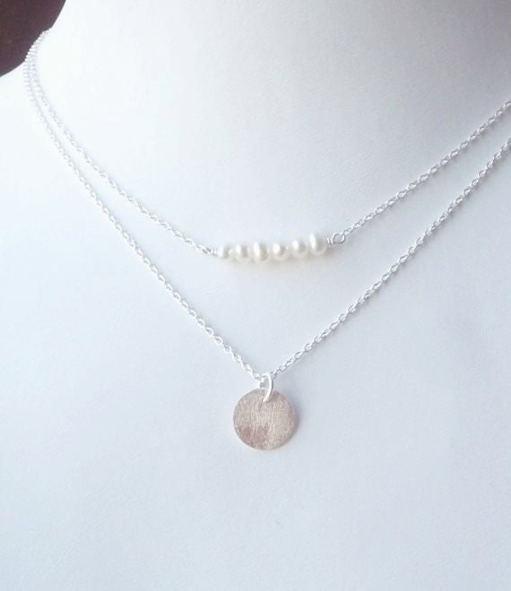 sterling silver pearl double layer necklace by alya on Etsy