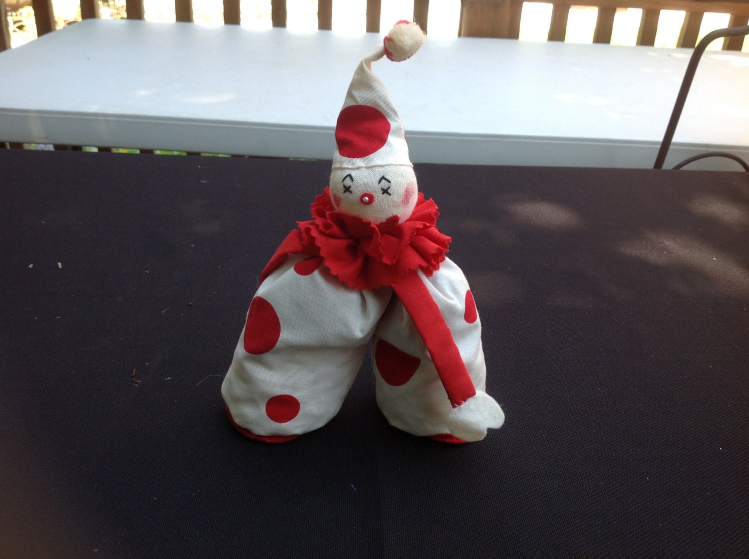 Vintage Red and White Bean Bag Clown by thecherrychic on Etsy