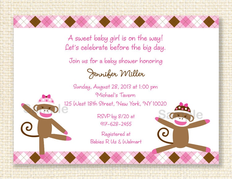 Pink Sock Monkey Baby Shower Invitation Printable Il_570xn