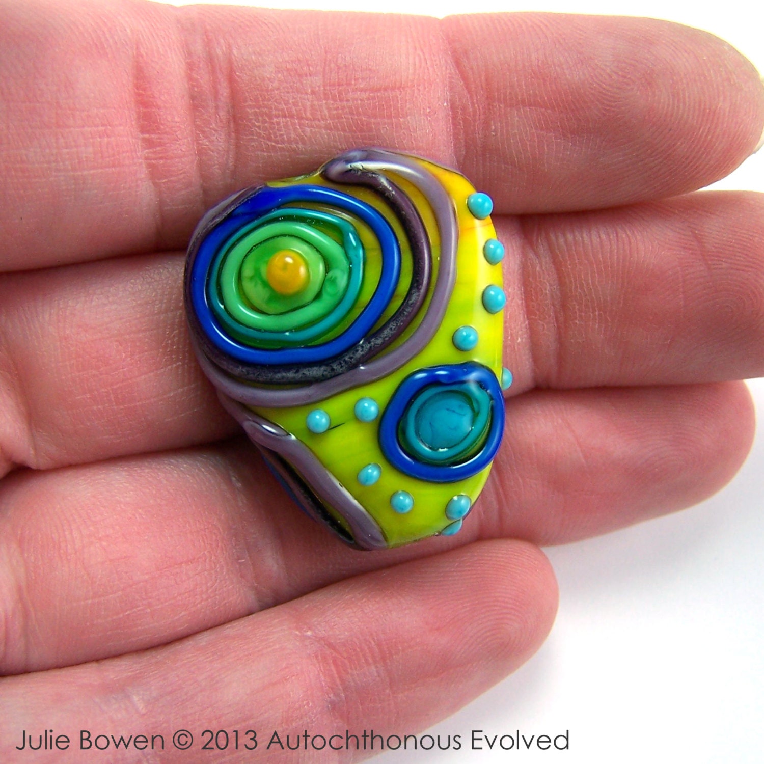 Modern Art Handmade Annealed Lampwork Focal Bead Green