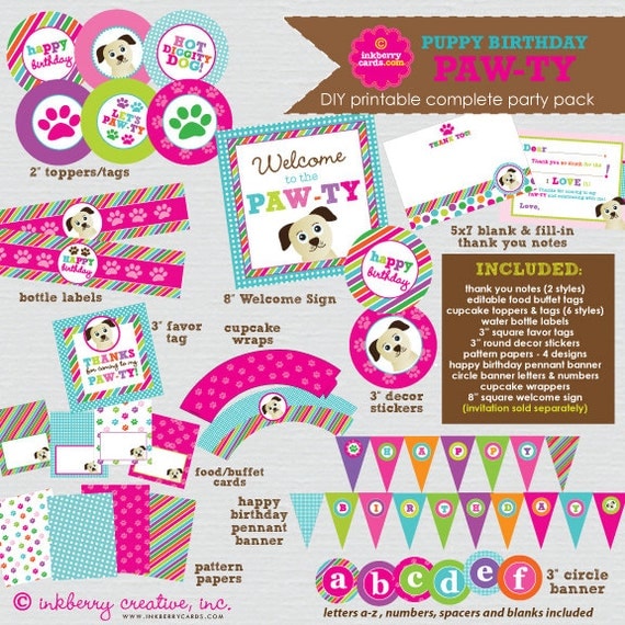 Puppy PAW-TY - Dog Theme Birthday Party - DIY/Printable Complete Party Pack Il_570xn