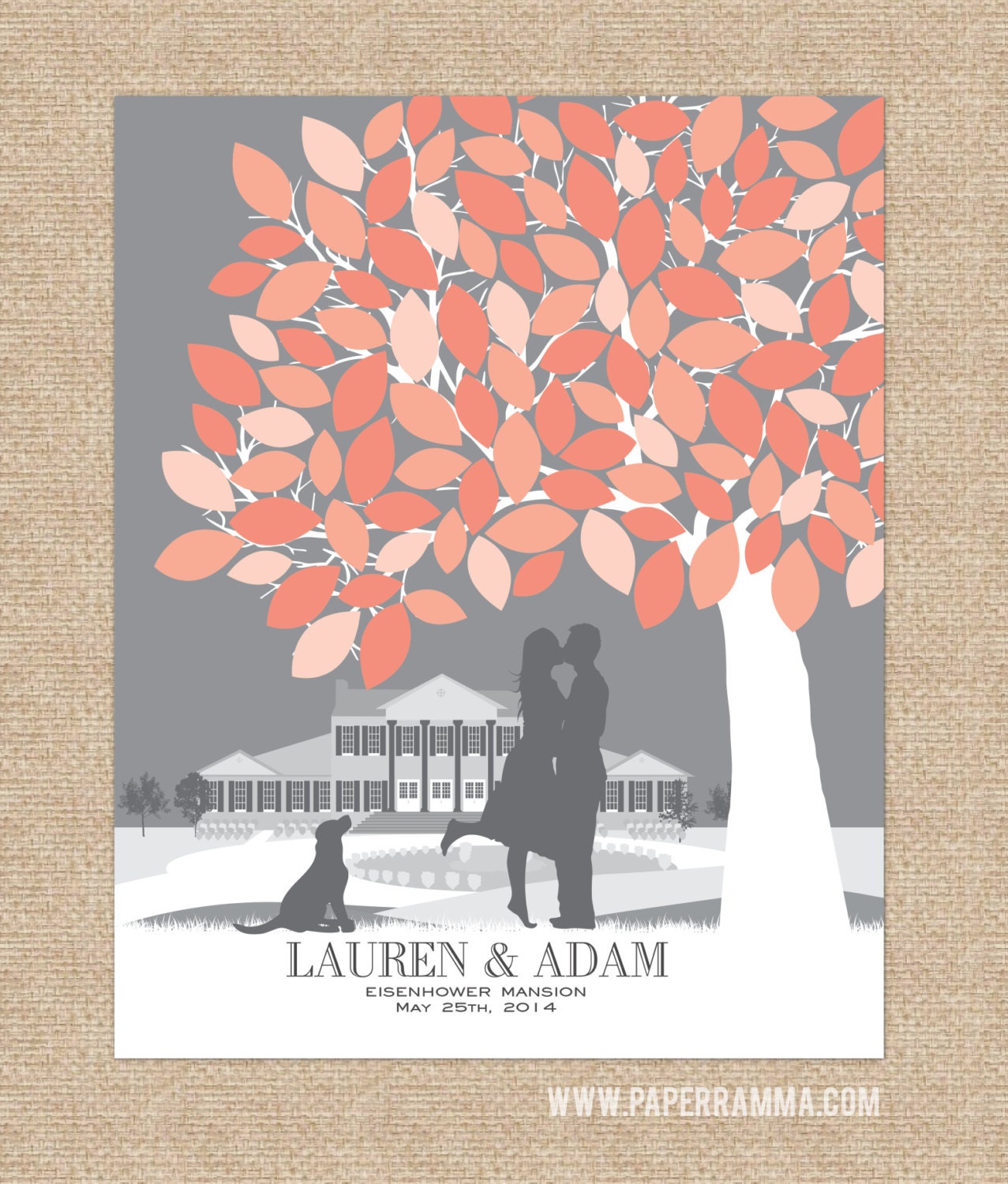 Wedding Tree // Personalized Skyline & Silhouette Wedding Tree Guestbook Print // W04 // 100 Signature Guestbook // 16x20 Print