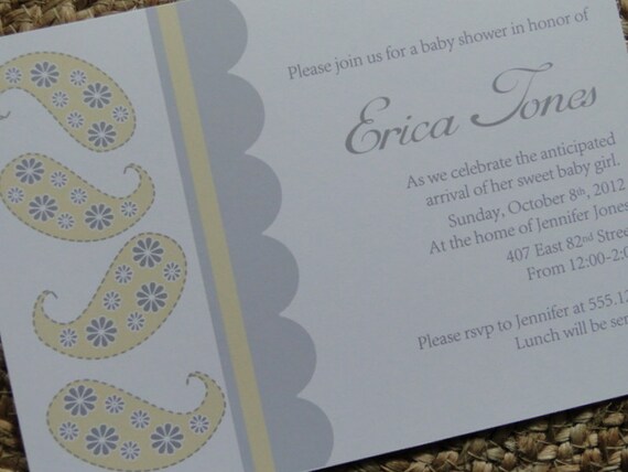 Yellow and Gray Paisley Baby Shower Invitation or Announcement (set of 10) Il_570xn