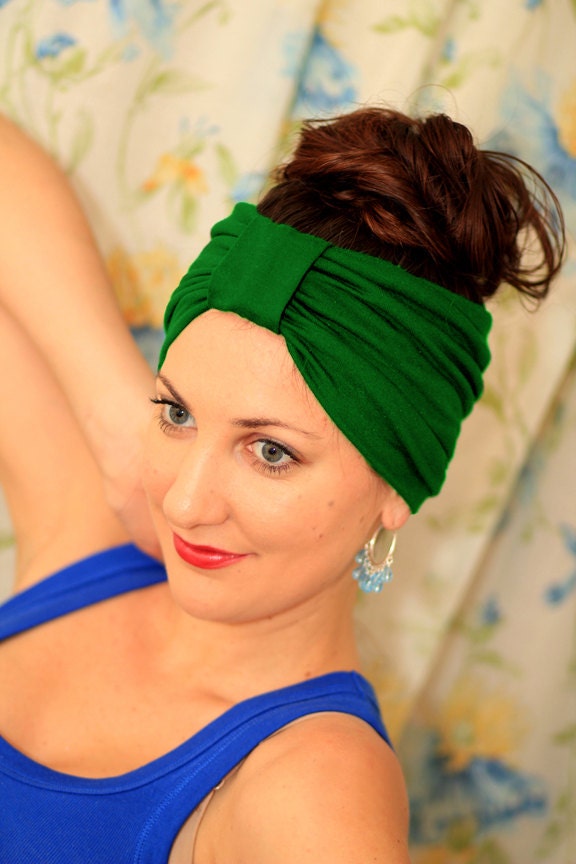 Kelly Green Turban Headband - Jersey Knit - Lots of Colors - mademoisellemermaid