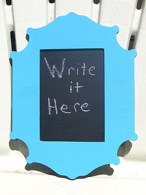 Items similar to Blue chalkboard, Message board, turquoise painted frame, kitchen, bedroom
