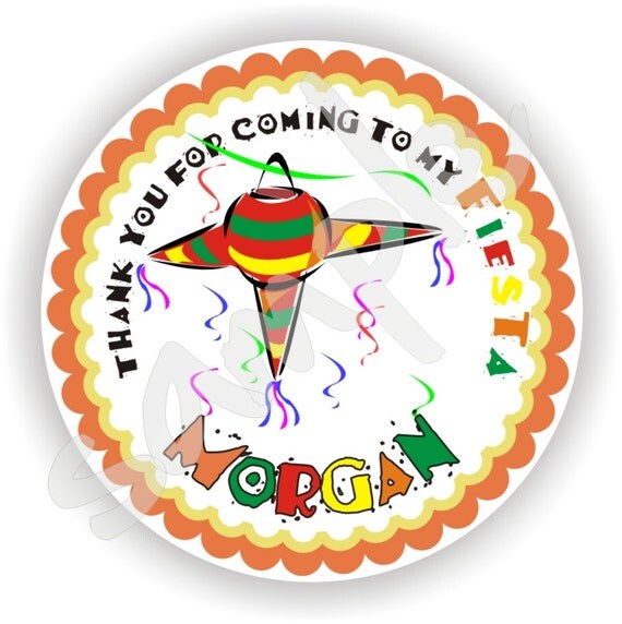 40 Thank You 2 inch circle Stickers - Birthday - Baby Shower - Envelope Seal - Address Label - Piñata Theme - Personalized Il_570xn