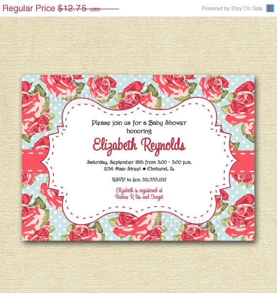 HOLIDAY SALE 10% off Vintage Cottage Roses Baby Shower Invitation - PRINTABLE Invitation Design Il_570xn