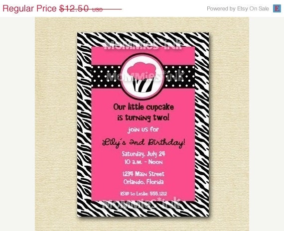 HOLIDAY SALE 10% off Dotty Zebra Cupcake Birthday Party Invitation - Your Choice of Colors - PRINTABLE Invitation Design Il_570xn